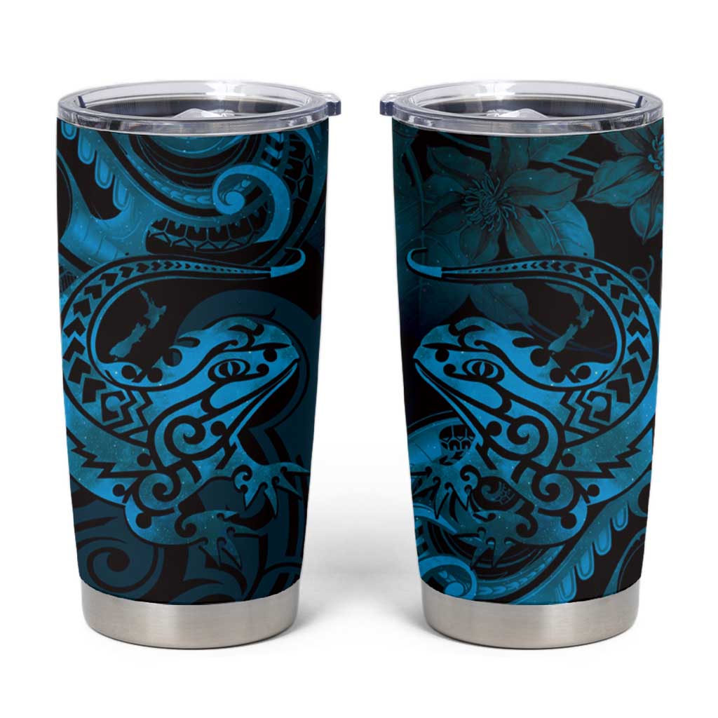 New Zealand Tuatara Tumbler Cup Aotearoa Maori Clematis Flowers - Blue LT14 Blue - Polynesian Pride