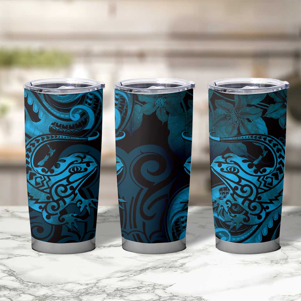 New Zealand Tuatara Tumbler Cup Aotearoa Maori Clematis Flowers - Blue LT14 - Polynesian Pride