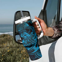 New Zealand Tuatara Tumbler With Handle Aotearoa Maori Clematis Flowers - Blue LT14 - Polynesian Pride