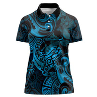 New Zealand Tuatara Women Polo Shirt Aotearoa Maori Clematis Flowers - Blue LT14 Female Blue - Polynesian Pride