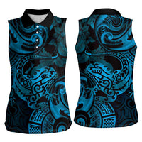 New Zealand Tuatara Women Sleeveless Polo Shirt Aotearoa Maori Clematis Flowers - Blue LT14 - Polynesian Pride