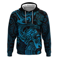 New Zealand Tuatara Zip Hoodie Aotearoa Maori Clematis Flowers - Blue LT14 Pullover Hoodie Blue - Polynesian Pride