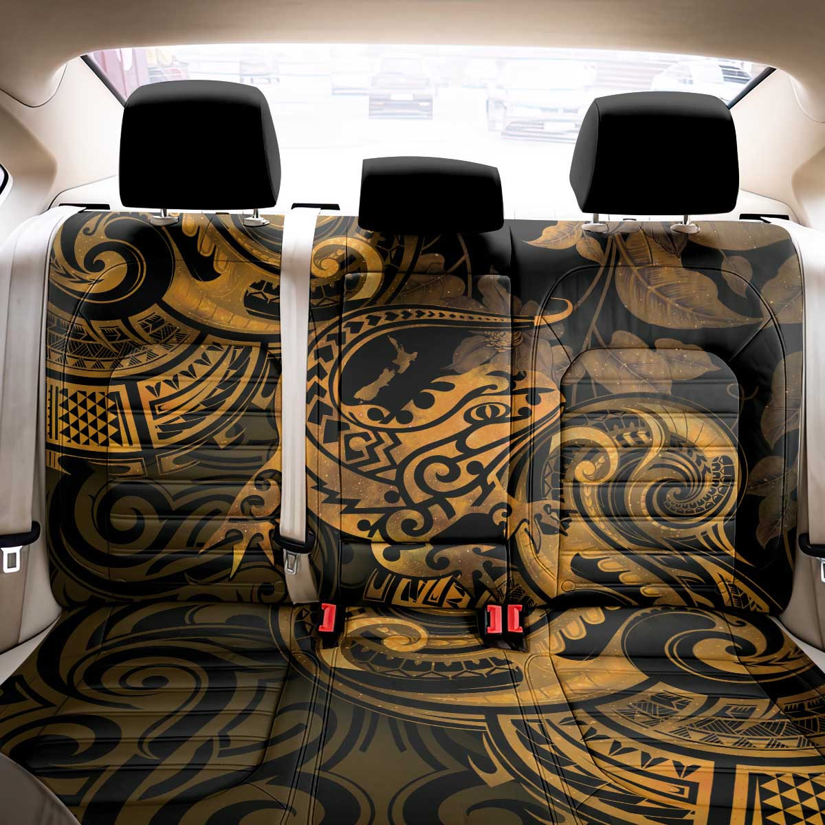 New Zealand Tuatara Back Car Seat Cover Aotearoa Maori Clematis Flowers - Gold LT14 - Polynesian Pride
