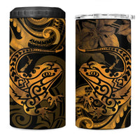 New Zealand Tuatara 4 in 1 Can Cooler Tumbler Aotearoa Maori Clematis Flowers - Gold LT14 One Size: 16 oz Gold - Polynesian Pride