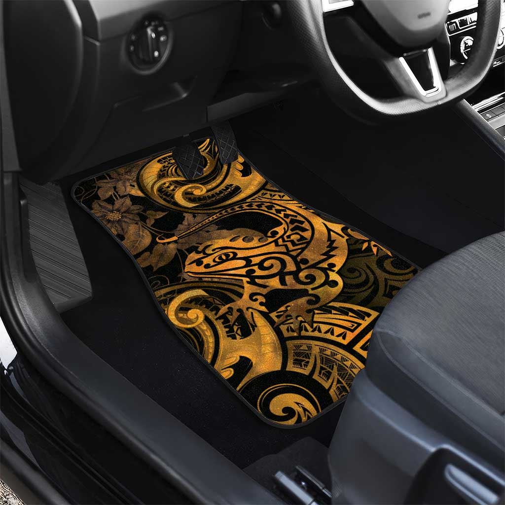 New Zealand Tuatara Car Mats Aotearoa Maori Clematis Flowers - Gold LT14 - Polynesian Pride