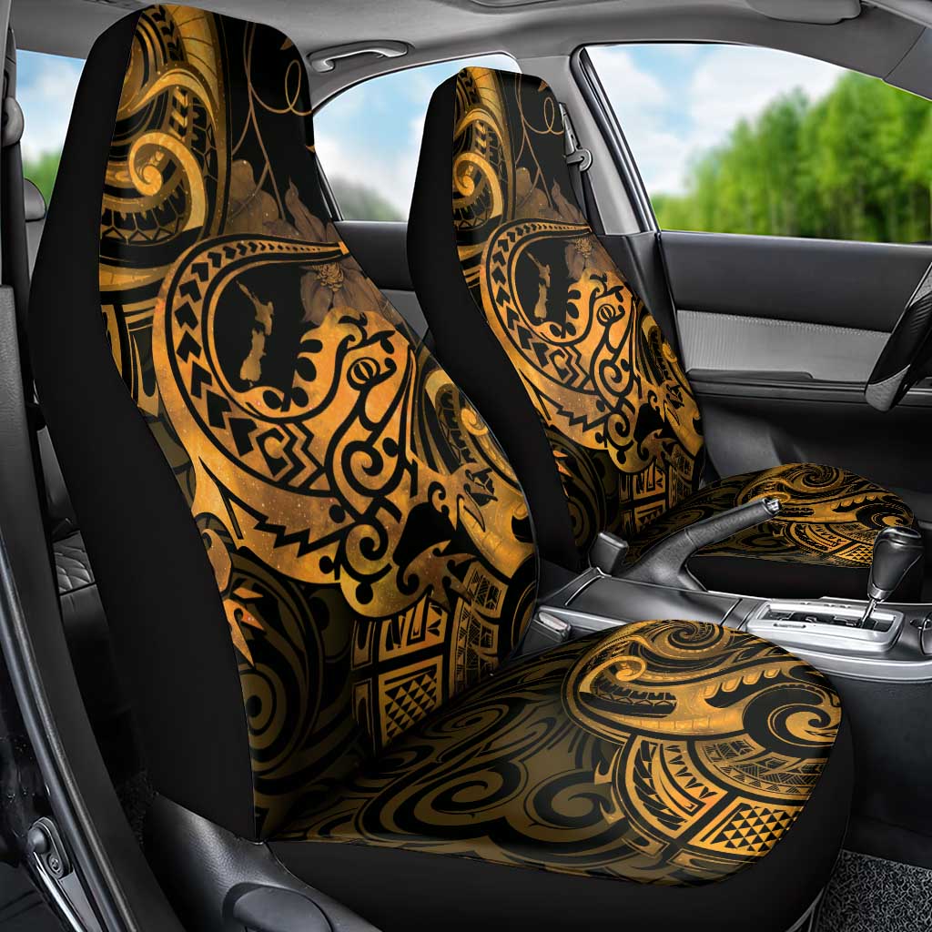 New Zealand Tuatara Car Seat Cover Aotearoa Maori Clematis Flowers - Gold LT14 - Polynesian Pride