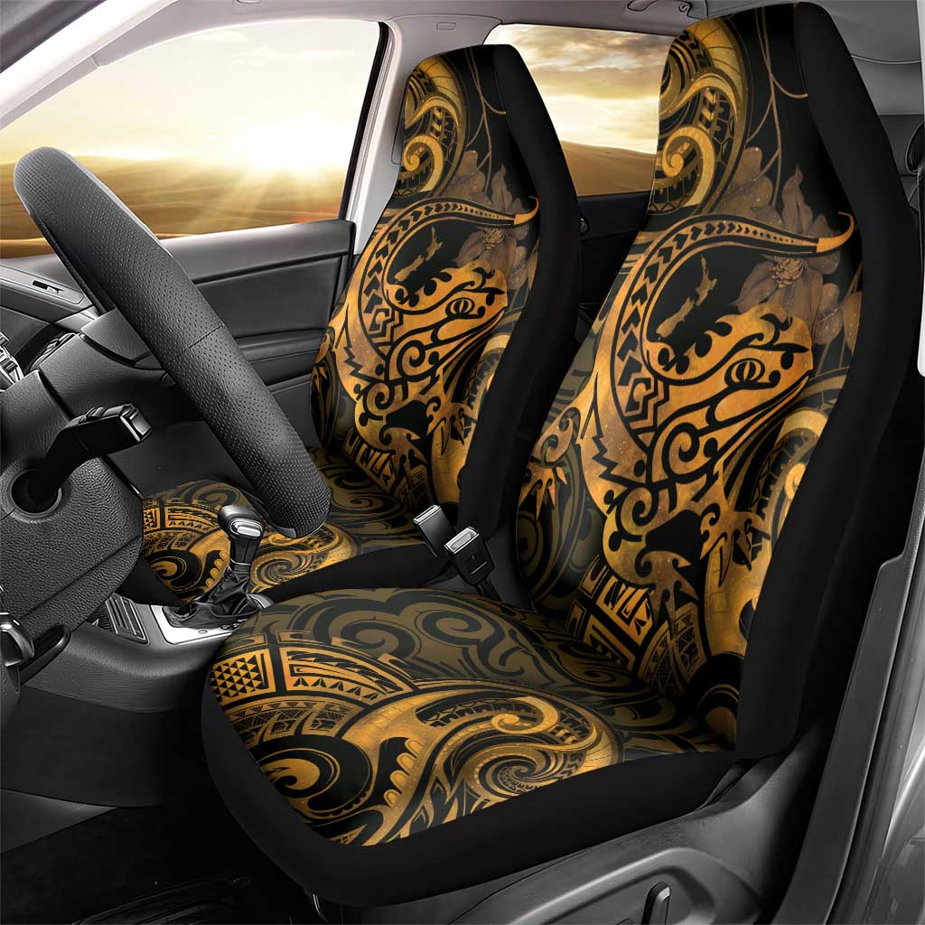 New Zealand Tuatara Car Seat Cover Aotearoa Maori Clematis Flowers - Gold LT14 - Polynesian Pride