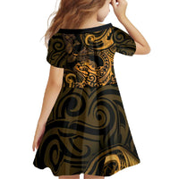 New Zealand Tuatara Family Matching Tank Maxi Dress and Hawaiian Shirt Aotearoa Maori Clematis Flowers - Gold LT14 - Polynesian Pride