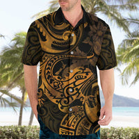 New Zealand Tuatara Hawaiian Shirt Aotearoa Maori Clematis Flowers - Gold LT14 - Polynesian Pride