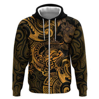New Zealand Tuatara Hoodie Aotearoa Maori Clematis Flowers - Gold LT14 Zip Hoodie Gold - Polynesian Pride