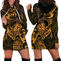 New Zealand Tuatara Hoodie Dress Aotearoa Maori Clematis Flowers - Gold LT14 - Polynesian Pride