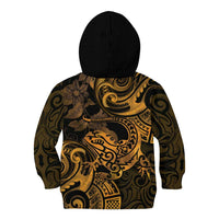 New Zealand Tuatara Kid Hoodie Aotearoa Maori Clematis Flowers - Gold LT14 - Polynesian Pride