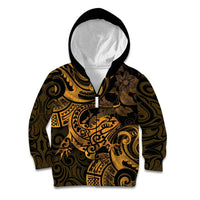 New Zealand Tuatara Kid Hoodie Aotearoa Maori Clematis Flowers - Gold LT14 Zip Hoodie Gold - Polynesian Pride
