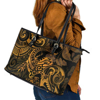 New Zealand Tuatara Leather Tote Bag Aotearoa Maori Clematis Flowers - Gold LT14 - Polynesian Pride