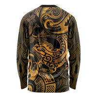 New Zealand Tuatara Long Sleeve Shirt Aotearoa Maori Clematis Flowers - Gold LT14 - Polynesian Pride