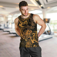New Zealand Tuatara Men Tank Top Aotearoa Maori Clematis Flowers - Gold LT14 Gold - Polynesian Pride