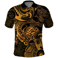 New Zealand Tuatara Polo Shirt Aotearoa Maori Clematis Flowers - Gold LT14 Gold - Polynesian Pride