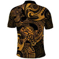 New Zealand Tuatara Polo Shirt Aotearoa Maori Clematis Flowers - Gold LT14 - Polynesian Pride
