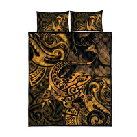 New Zealand Tuatara Quilt Bed Set Aotearoa Maori Clematis Flowers - Gold LT14 - Polynesian Pride