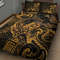 New Zealand Tuatara Quilt Bed Set Aotearoa Maori Clematis Flowers - Gold LT14 - Polynesian Pride