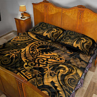 New Zealand Tuatara Quilt Bed Set Aotearoa Maori Clematis Flowers - Gold LT14 - Polynesian Pride