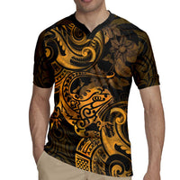 New Zealand Tuatara Rugby Jersey Aotearoa Maori Clematis Flowers - Gold LT14 - Polynesian Pride