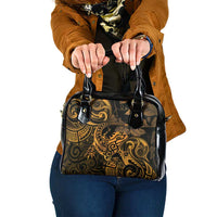 New Zealand Tuatara Shoulder Handbag Aotearoa Maori Clematis Flowers - Gold LT14 One Size Gold - Polynesian Pride
