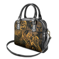 New Zealand Tuatara Shoulder Handbag Aotearoa Maori Clematis Flowers - Gold LT14 - Polynesian Pride