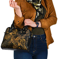 New Zealand Tuatara Shoulder Handbag Aotearoa Maori Clematis Flowers - Gold LT14 - Polynesian Pride