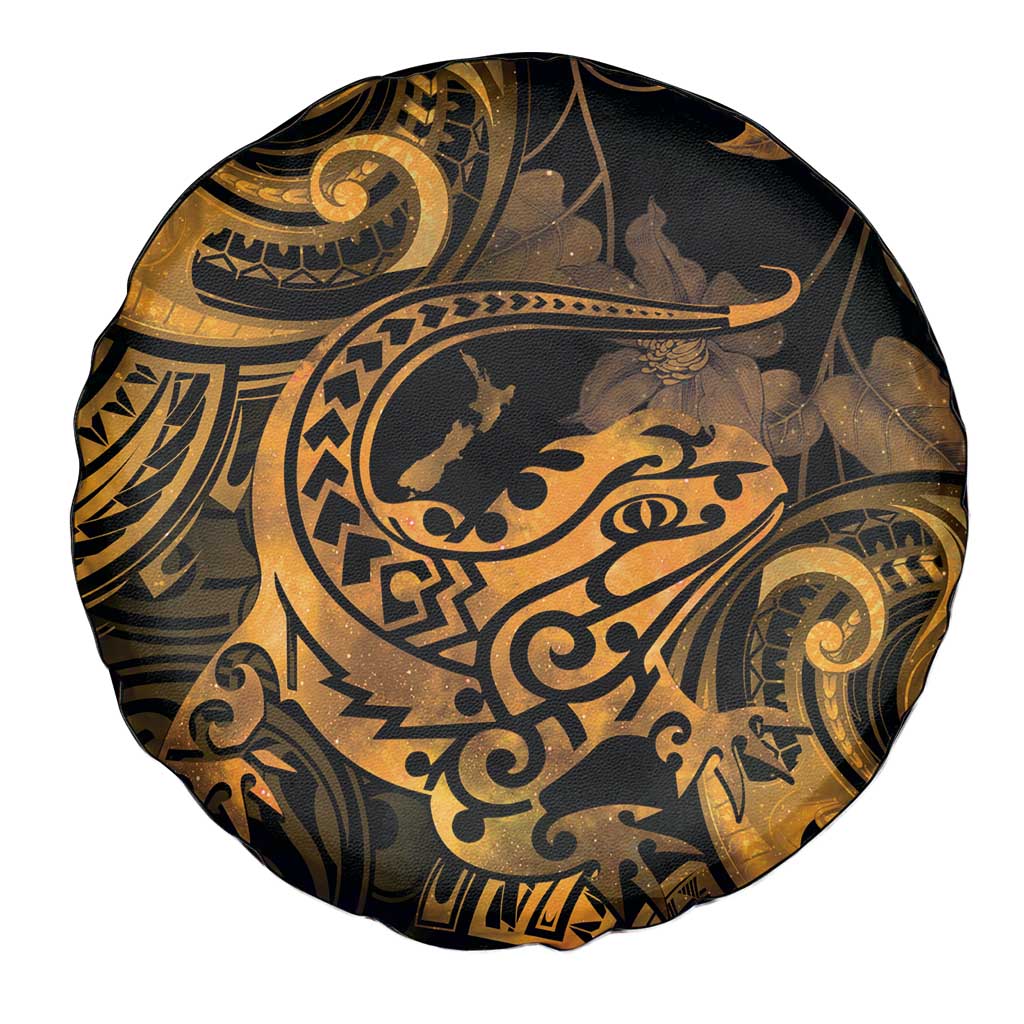 New Zealand Tuatara Spare Tire Cover Aotearoa Maori Clematis Flowers - Gold LT14 - Polynesian Pride