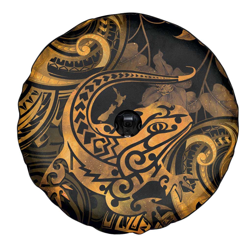 New Zealand Tuatara Spare Tire Cover Aotearoa Maori Clematis Flowers - Gold LT14 - Polynesian Pride
