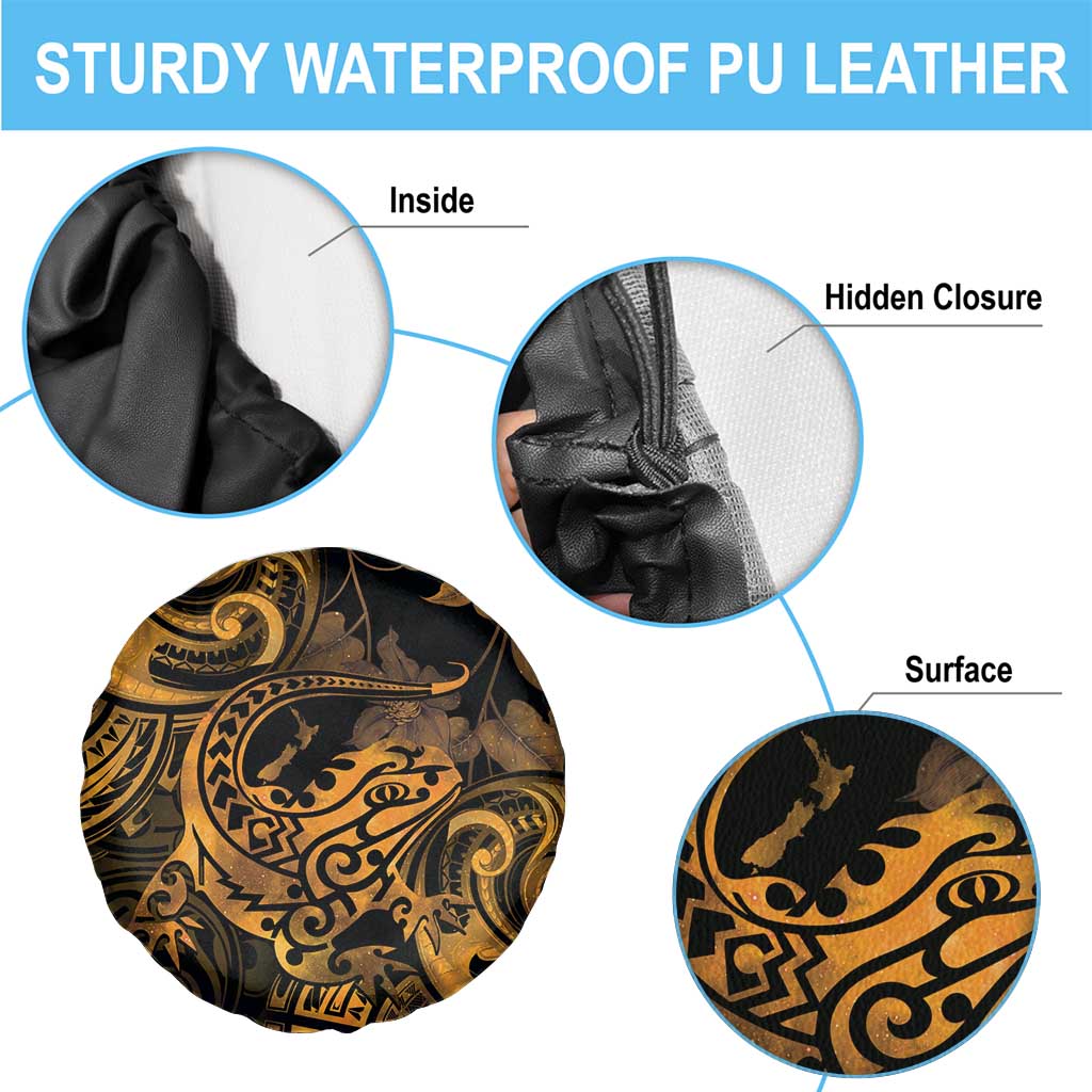 New Zealand Tuatara Spare Tire Cover Aotearoa Maori Clematis Flowers - Gold LT14 - Polynesian Pride