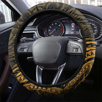 New Zealand Tuatara Steering Wheel Cover Aotearoa Maori Clematis Flowers - Gold LT14 - Polynesian Pride