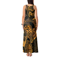 New Zealand Tuatara Tank Maxi Dress Aotearoa Maori Clematis Flowers - Gold LT14 - Polynesian Pride