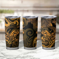 New Zealand Tuatara Tumbler Cup Aotearoa Maori Clematis Flowers - Gold LT14 - Polynesian Pride