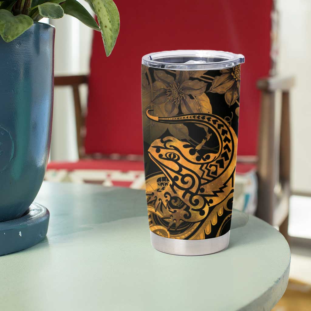 New Zealand Tuatara Tumbler Cup Aotearoa Maori Clematis Flowers - Gold LT14 - Polynesian Pride