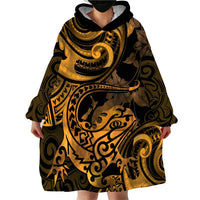 New Zealand Tuatara Wearable Blanket Hoodie Aotearoa Maori Clematis Flowers - Gold LT14 - Polynesian Pride