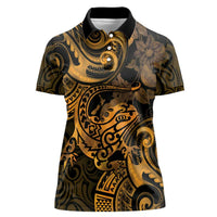 New Zealand Tuatara Women Polo Shirt Aotearoa Maori Clematis Flowers - Gold LT14 Female Gold - Polynesian Pride