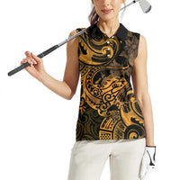 New Zealand Tuatara Women Sleeveless Polo Shirt Aotearoa Maori Clematis Flowers - Gold LT14 - Polynesian Pride