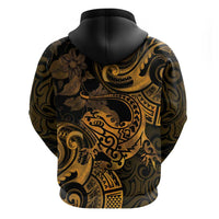 New Zealand Tuatara Zip Hoodie Aotearoa Maori Clematis Flowers - Gold LT14 - Polynesian Pride