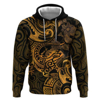 New Zealand Tuatara Zip Hoodie Aotearoa Maori Clematis Flowers - Gold LT14 Pullover Hoodie Gold - Polynesian Pride