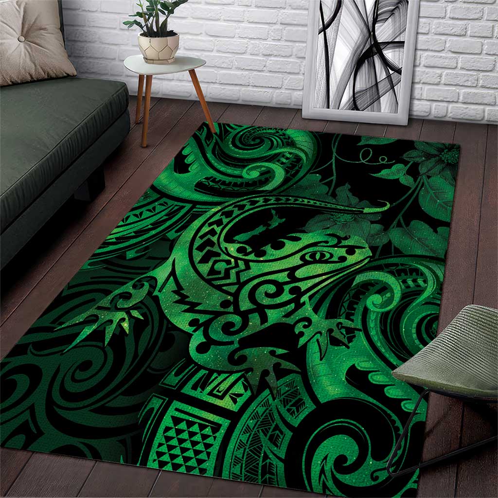 New Zealand Tuatara Area Rug Aotearoa Maori Clematis Flowers - Green LT14 Green - Polynesian Pride