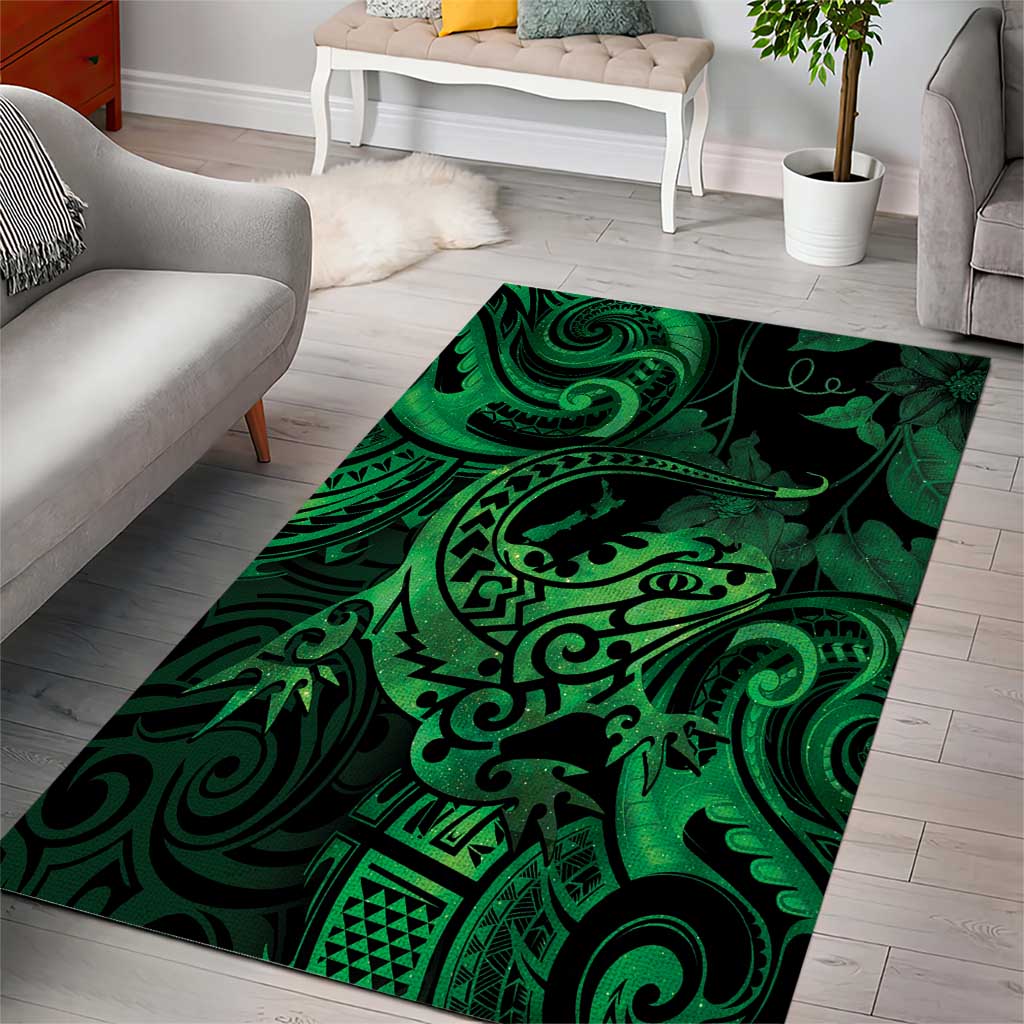 New Zealand Tuatara Area Rug Aotearoa Maori Clematis Flowers - Green LT14 - Polynesian Pride