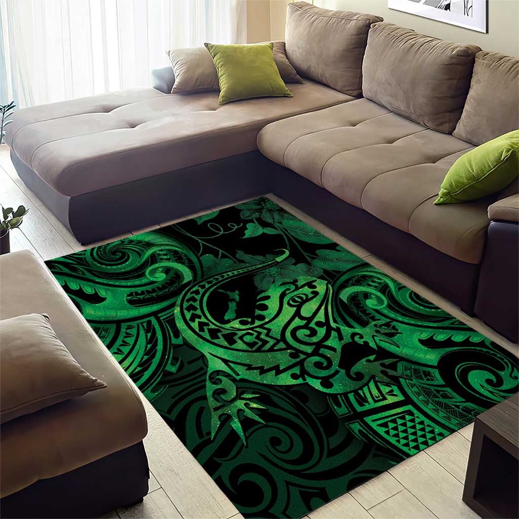 New Zealand Tuatara Area Rug Aotearoa Maori Clematis Flowers - Green LT14 - Polynesian Pride
