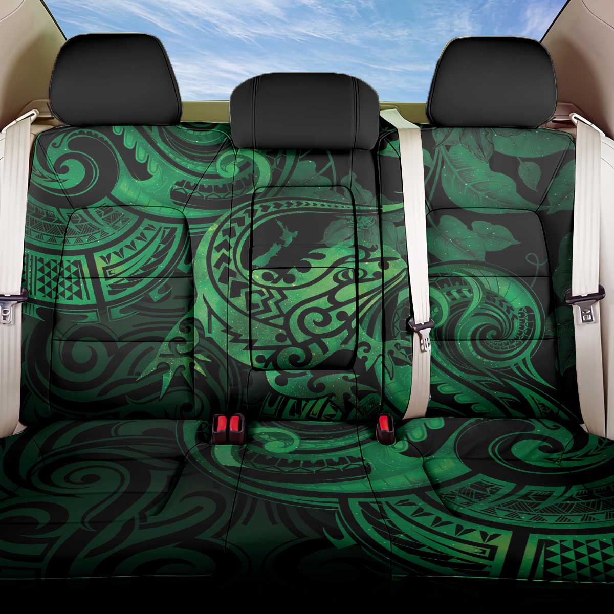 New Zealand Tuatara Back Car Seat Cover Aotearoa Maori Clematis Flowers - Green LT14 One Size Green - Polynesian Pride