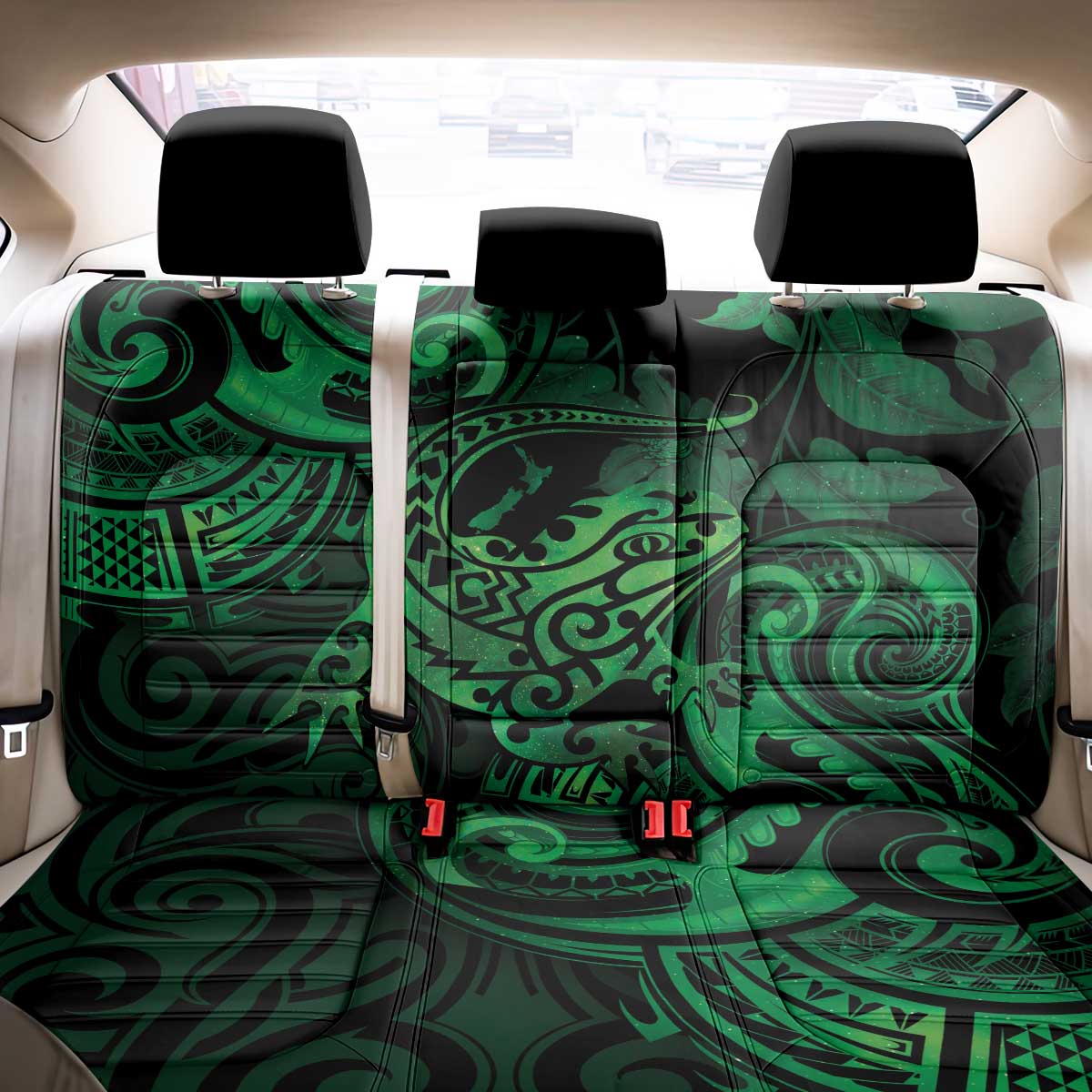 New Zealand Tuatara Back Car Seat Cover Aotearoa Maori Clematis Flowers - Green LT14 - Polynesian Pride