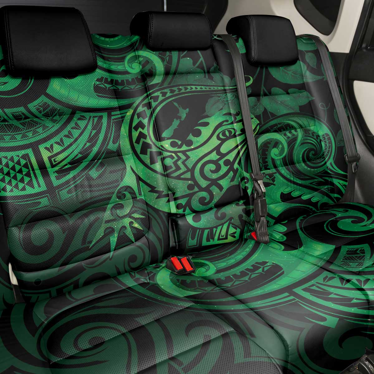 New Zealand Tuatara Back Car Seat Cover Aotearoa Maori Clematis Flowers - Green LT14 - Polynesian Pride