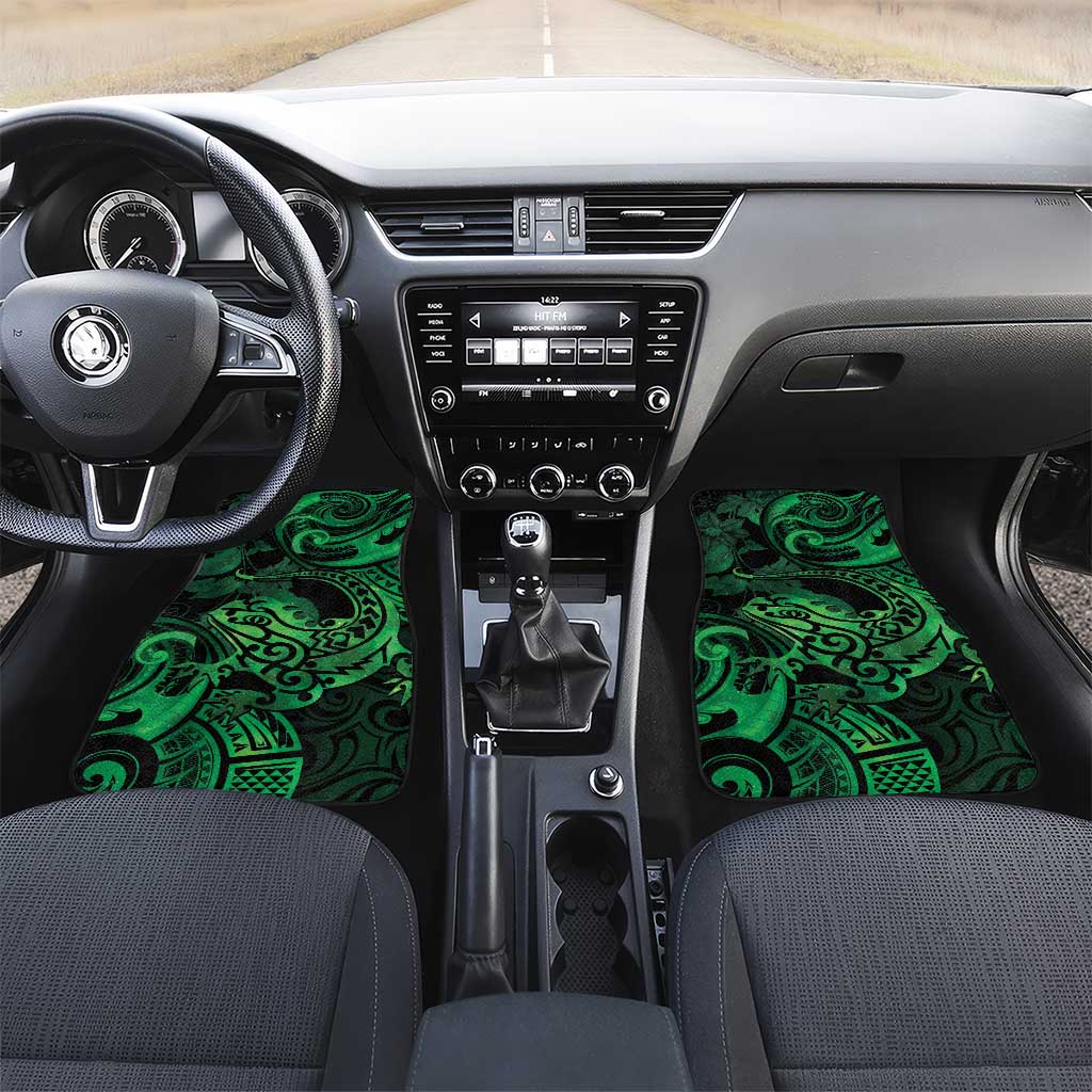 New Zealand Tuatara Car Mats Aotearoa Maori Clematis Flowers - Green LT14 Set 2pcs - Front Green - Polynesian Pride