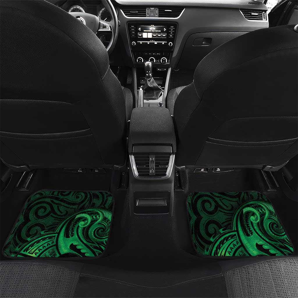 New Zealand Tuatara Car Mats Aotearoa Maori Clematis Flowers - Green LT14 Set 2pcs - Back Green - Polynesian Pride