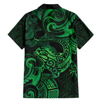 New Zealand Tuatara Family Matching Off Shoulder Maxi Dress and Hawaiian Shirt Aotearoa Maori Clematis Flowers - Green LT14 - Polynesian Pride